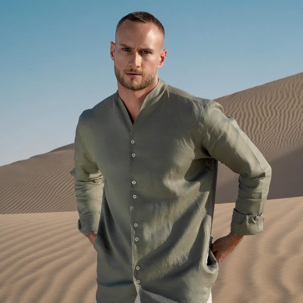 ROB Men Safari Green Linen Shirt